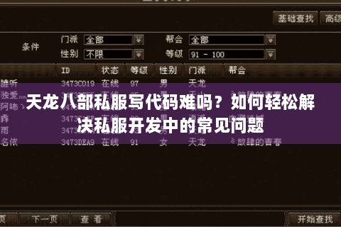 天龙八部私服写代码难吗?如何轻松解决私服开发中的常见问题 天龙八部私服写代码难吗?如何轻松解决私服开发中的常见问题
