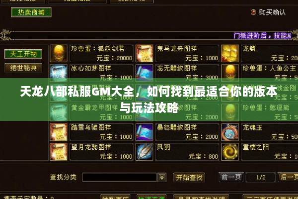 天龙八部私服GM大全，如何找到最适合你的版本与玩法攻略