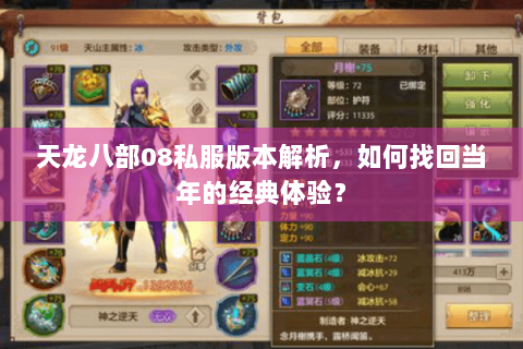 天龙八部08私服版本解析,如何找回当年的经典体验? 天龙八部08私服版本解析,如何找回当年的经典体验?