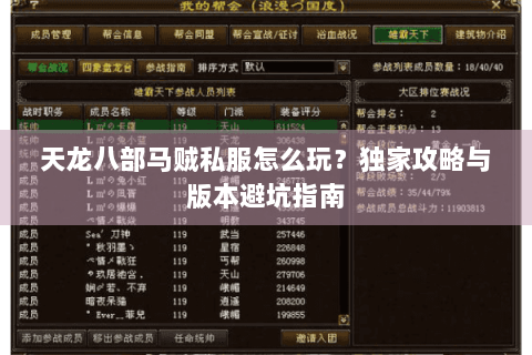 天龙八部马贼私服怎么玩？独家攻略与版本避坑指南