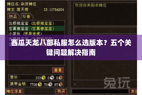 西瓜天龙八部私服怎么选版本？五个关键问题解决指南