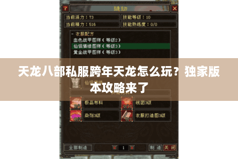 天龙八部私服跨年天龙怎么玩?独家版本攻略来了 天龙八部私服跨年天龙怎么玩?独家版本攻略来了
