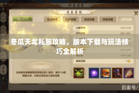 冬瓜天龙私服攻略,版本下载与玩法技巧全解析 冬瓜天龙私服攻略,版本下载与玩法技巧全解析