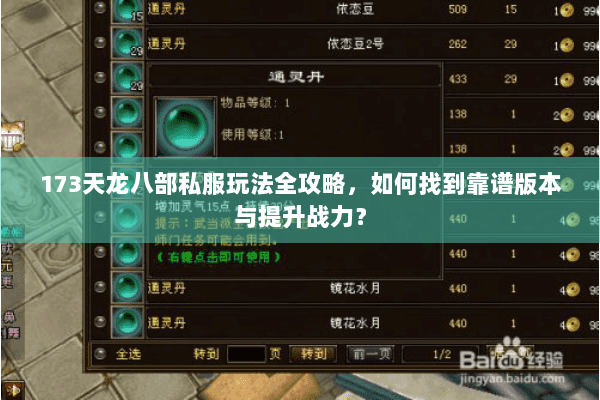 173天龙八部私服玩法全攻略,如何找到靠谱版本与提升战力? 173天龙八部私服玩法全攻略,如何找到靠谱版本与提升战力?