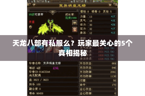 天龙八部有私服么？玩家最关心的5个真相揭秘