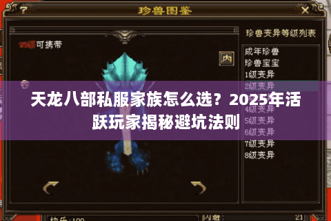 天龙八部私服家族怎么选？2025年活跃玩家揭秘避坑法则