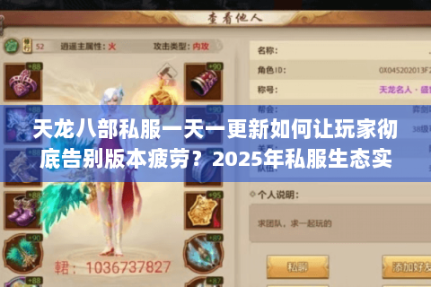 天龙八部私服一天一更新如何让玩家彻底告别版本疲劳？2025年私服生态实测