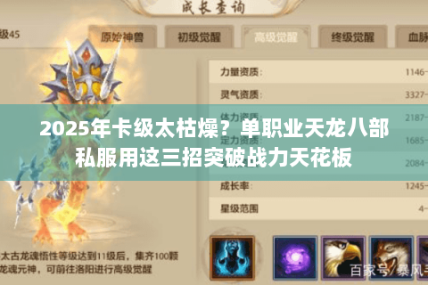 2025年卡级太枯燥？单职业天龙八部私服用这三招突破战力天花板