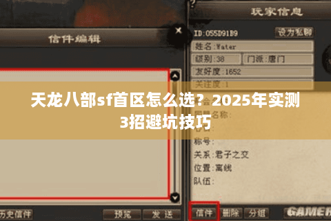 天龙八部sf首区怎么选？2025年实测3招避坑技巧