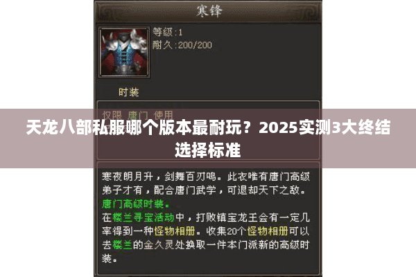 天龙八部私服哪个版本最耐玩？2025实测3大终结选择标准