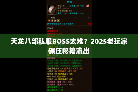天龙八部私服BOSS太难？2025老玩家碾压秘籍流出