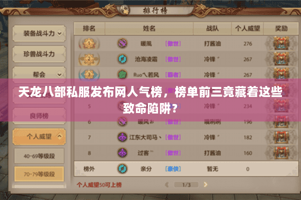 天龙八部私服发布网人气榜，榜单前三竟藏着这些致命陷阱？