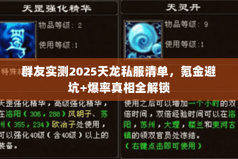 群友实测2025天龙私服清单,氪金避坑+爆率真相全解锁 群友实测2025天龙私服清单,氪金避坑+爆率真相全解锁