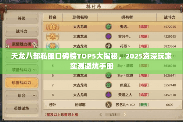 天龙八部私服口碑榜TOP5大揭秘，2025资深玩家实测避坑手册