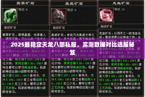 2025最稳定天龙八部私服，实测数据对比选服秘笈