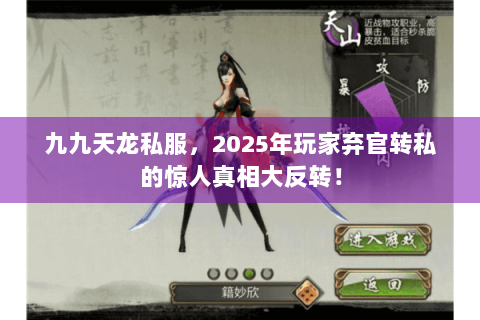 九九天龙私服，2025年玩家弃官转私的惊人真相大反转！