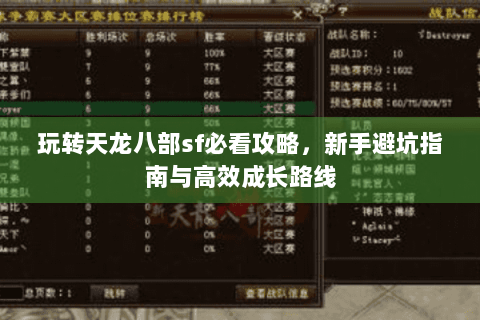 玩转天龙八部sf必看攻略，新手避坑指南与高效成长路线