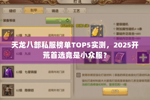 天龙八部私服榜单TOP5实测，2025开荒首选竟是小众服？