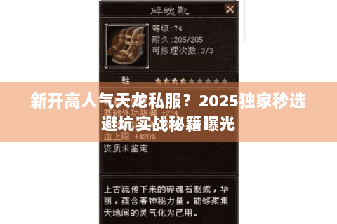 新开高人气天龙私服?2025独家秒选避坑实战秘籍曝光 新开高人气天龙私服?2025独家秒选避坑实战秘籍曝光