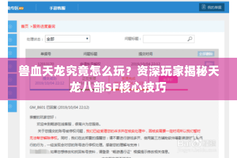 兽血天龙究竟怎么玩？资深玩家揭秘天龙八部SF核心技巧
