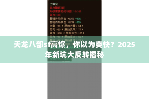 天龙八部sf高爆，你以为爽快？2025年新坑大反转揭秘