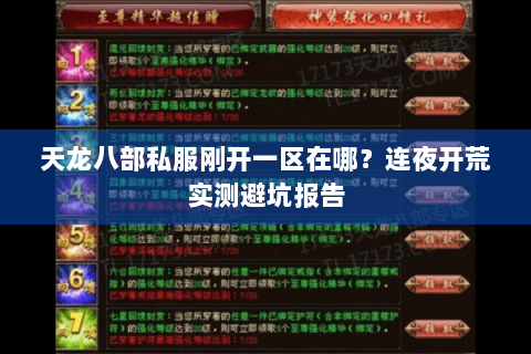 天龙八部私服刚开一区在哪？连夜开荒实测避坑报告
