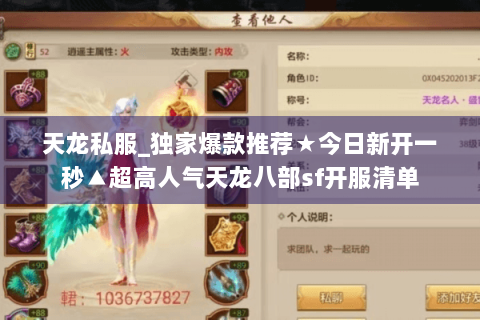 天龙私服_独家爆款推荐★今日新开一秒▲超高人气天龙八部sf开服清单