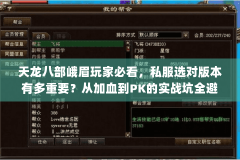 天龙八部峨眉玩家必看，私服选对版本有多重要？从加血到PK的实战坑全避了
