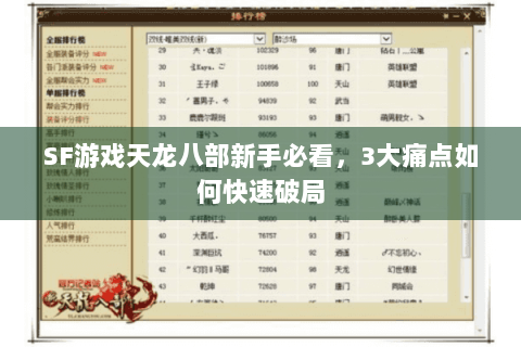 SF游戏天龙八部新手必看，3大痛点如何快速破局