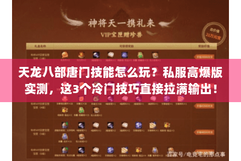天龙八部唐门技能怎么玩？私服高爆版实测，这3个冷门技巧直接拉满输出！