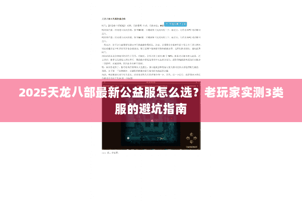 2025天龙八部最新公益服怎么选？老玩家实测3类服的避坑指南
