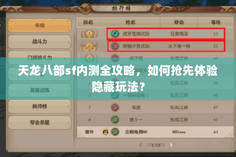天龙八部sf内测全攻略，如何抢先体验隐藏玩法？