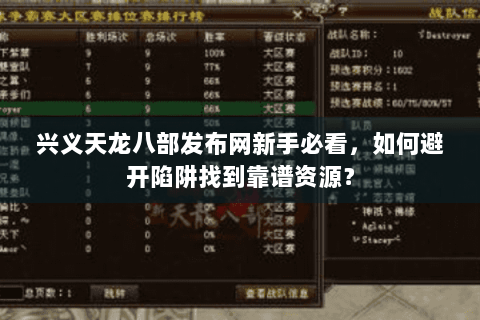 兴义天龙八部发布网新手必看，如何避开陷阱找到靠谱资源？