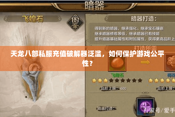天龙八部私服充值破解器泛滥，如何保护游戏公平性？