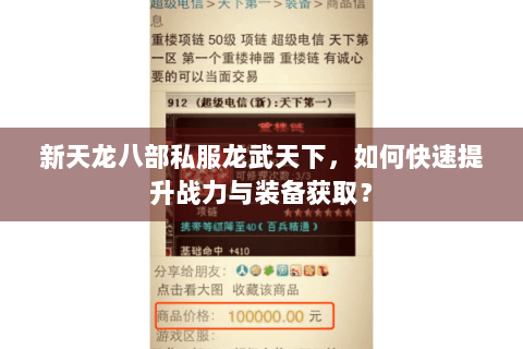 新天龙八部私服龙武天下，如何快速提升战力与装备获取？