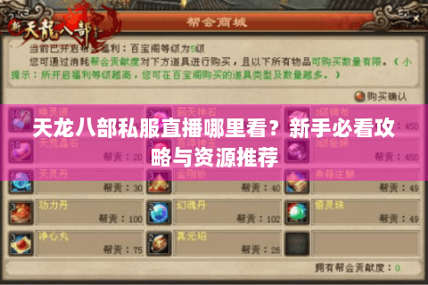 天龙八部私服直播哪里看？新手必看攻略与资源推荐