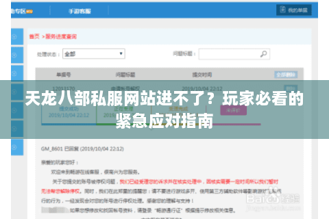 天龙八部私服网站进不了？玩家必看的紧急应对指南