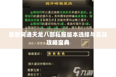 最新网通天龙八部私服版本选择与实战攻略宝典
