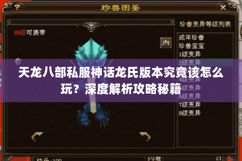 天龙八部私服神话龙氏版本究竟该怎么玩？深度解析攻略秘籍