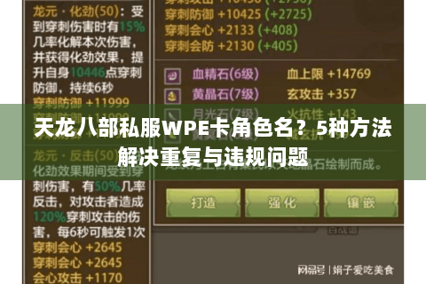 天龙八部私服WPE卡角色名?5种方法解决重复与违规问题 天龙八部私服WPE卡角色名?5种方法解决重复与违规问题