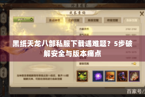 黑纸天龙八部私服下载遇难题？5步破解安全与版本痛点