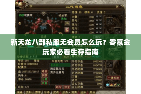 新天龙八部私服无会员怎么玩？零氪金玩家必看生存指南