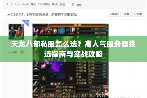 天龙八部私服怎么选?高人气服务器挑选指南与实战攻略 天龙八部私服怎么选?高人气服务器挑选指南与实战攻略