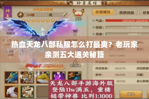 热血天龙八部私服怎么打最爽?老玩家亲测五大通关秘籍 热血天龙八部私服怎么打最爽?老玩家亲测五大通关秘籍