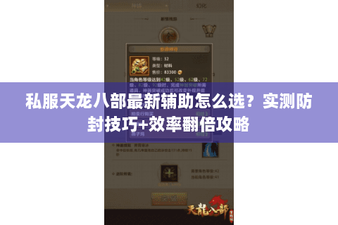 私服天龙八部最新辅助怎么选？实测防封技巧+效率翻倍攻略