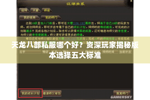 天龙八部私服哪个好？资深玩家揭秘版本选择五大标准