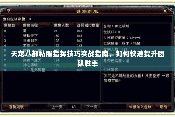 天龙八部私服指挥技巧实战指南，如何快速提升团队胜率